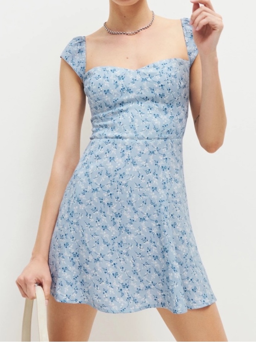 Reformation Tanis Mini Dress Brooke Light Blue Ditsy Floral Print Cap Sleeve 2